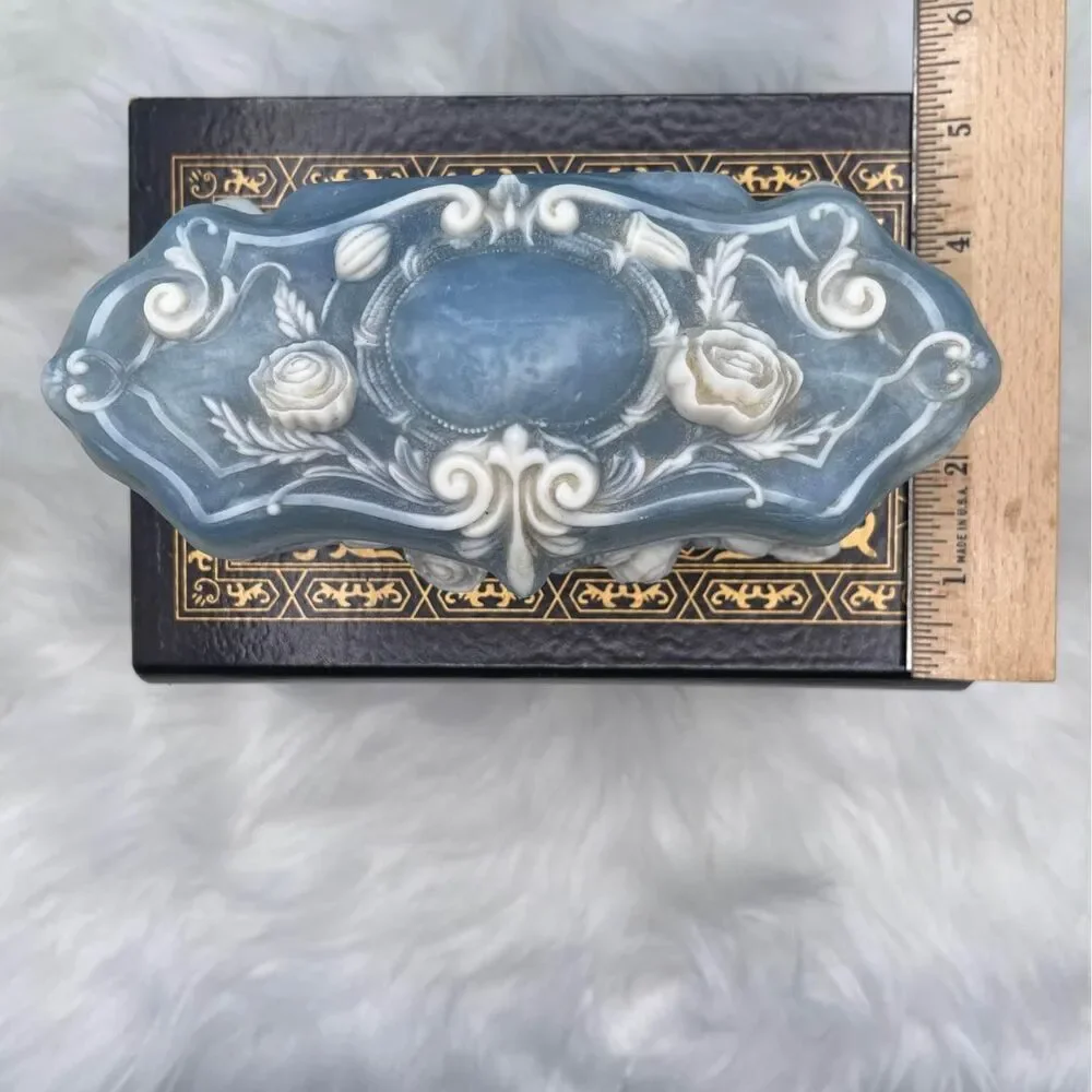 Incolay - Handcraft Genuine Light Blue Stone Box, Rose & Bows